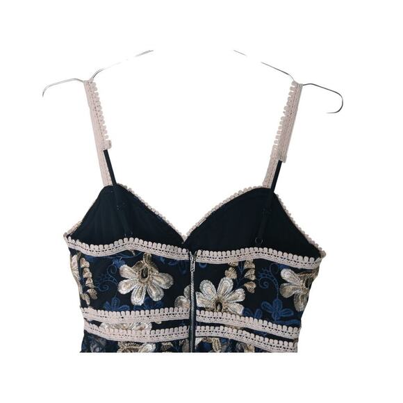 New Lulus XS Navy Blue Floral Embroidered Lace Trim Mini Dress Party - Picture 12 of 16